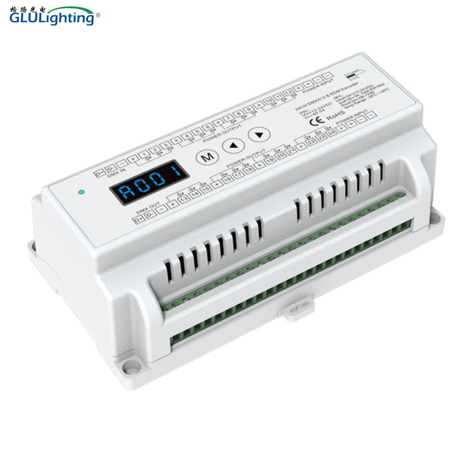 Dekoder DMX dan RDM Tipe Rel Din 24 Saluran